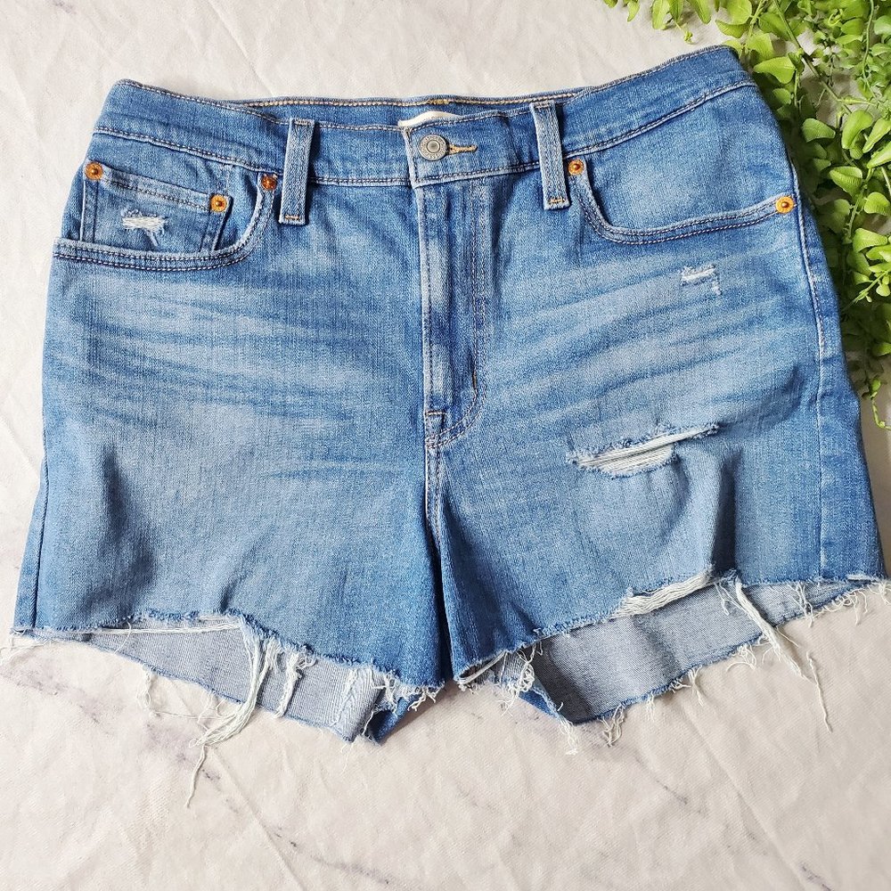 Good American Good Legs High Rise DIY Distressed Denim Cutoff Shorts 10 30
